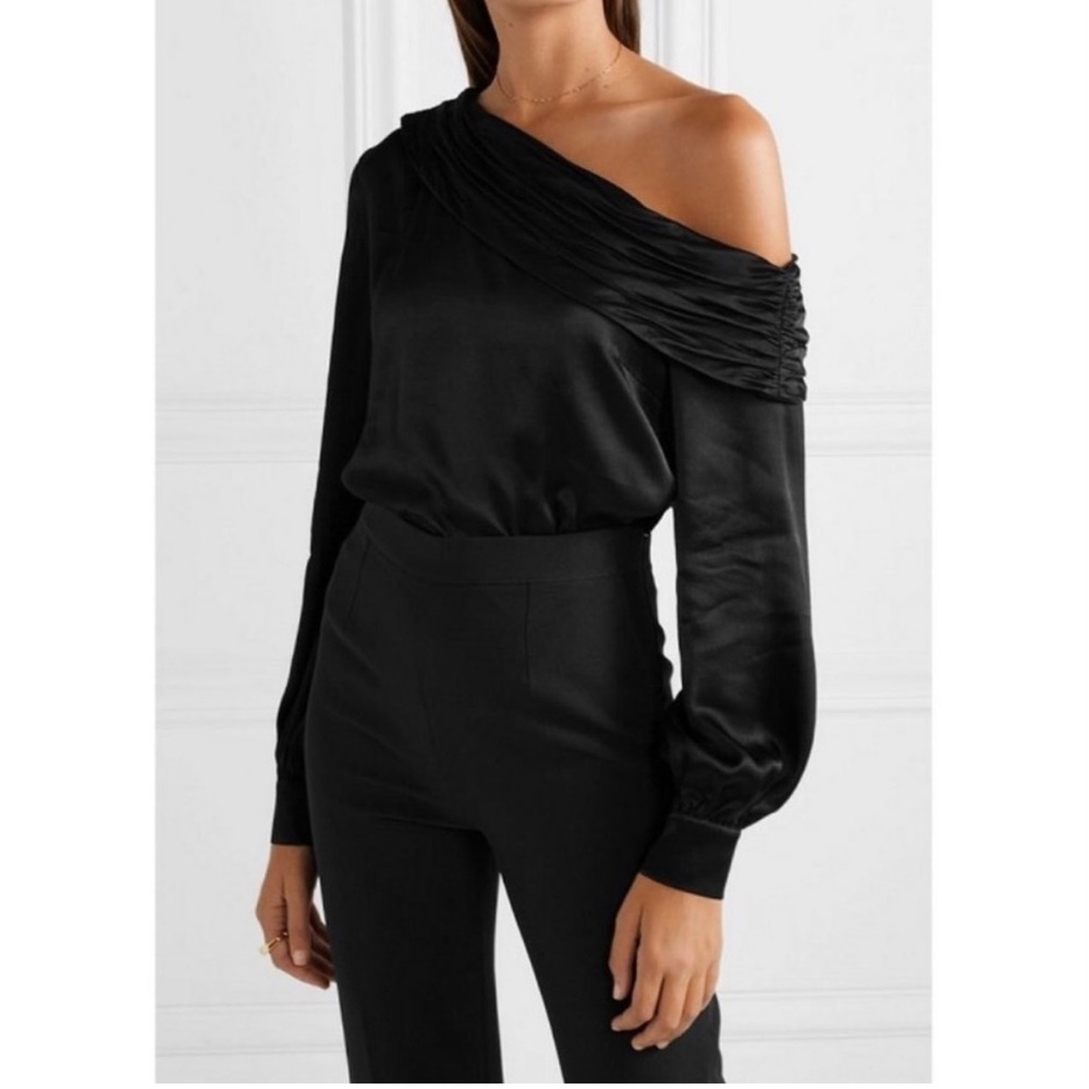 Rachel Zoe Melissa Long Sleeve Black Satin Bodysuit